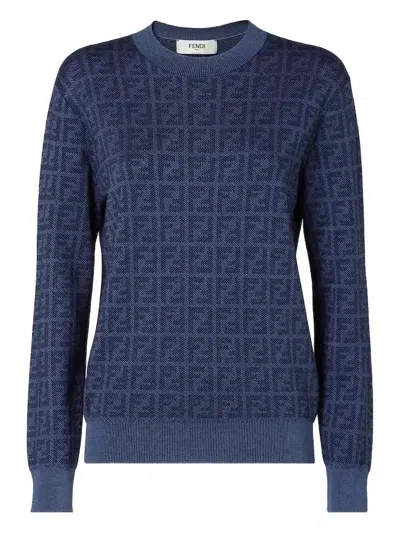 Fendi Women `ff` Knit Denim Sweater In Multi
