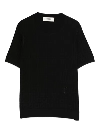 Fendi Ff Cotton And Viscose Short Sleeved Jumper In Black