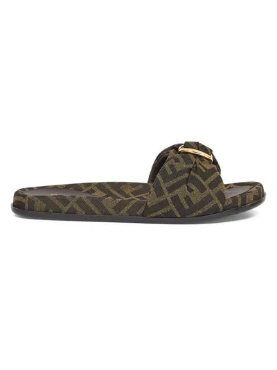 Fendi Women's Ff Monogram Slides In Tobacco