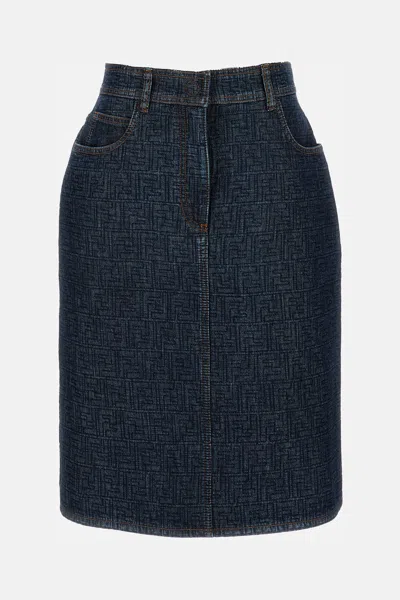 Fendi Women Ff Padded Denim Skirt In Blue