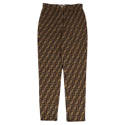 Pre-owned Fendi Women Ff Pants Size It 42 Us 6 Brown Cotton Poly Trousers Ankle Zip