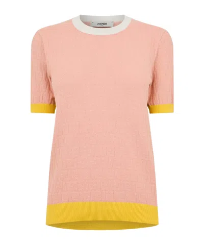 Fendi Crew Neck Cotton And Silk Sweater In Pink