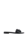 Fendi Open Toe Leather Signature Slippers In Black