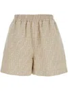 Fendi Women Beige Shorts With Elastic Waist And Wide Leg In Chambray Ff Woman In Brown