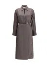 Fendi Silk Chess Ff Long Sleeve Midi Dress Dresses Brown In Brown