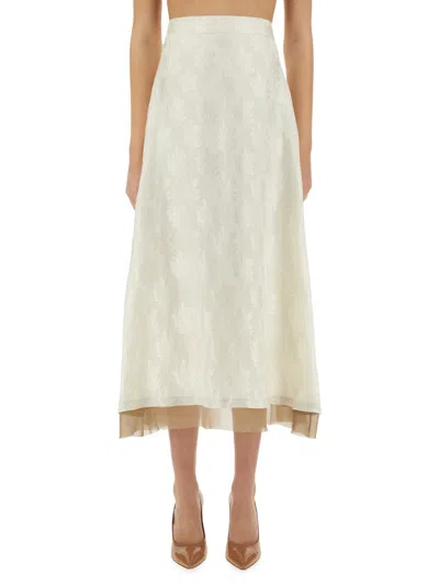 Fendi Women Ff Silk Skirt In White