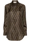 Fendi Silk Shirt With Curved Hem And Fabric-covered Buttons In Brown