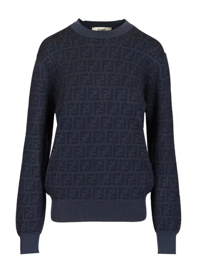 Fendi Women Ff Wool And Silk Sweater In Blue
