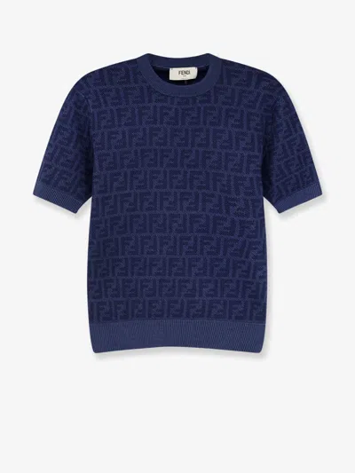 Fendi Women Ff Wool And Silk Sweater In Blue