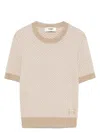Fendi Wool Crew Neck Sweater With Textured Pattern In Beige