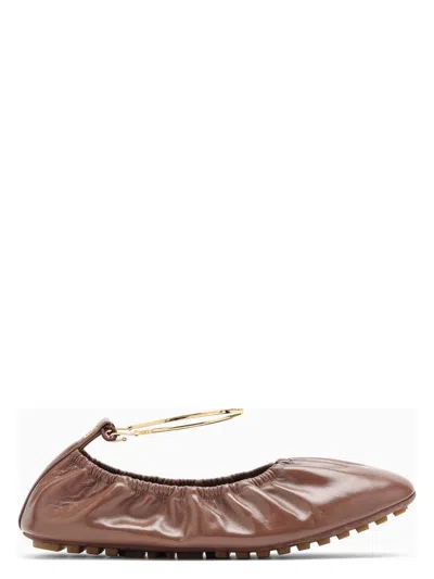 Fendi Women's Filo Jasper-coloured Leather Ballerina Sandal In Burgundy