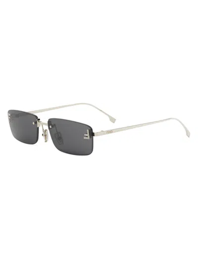 Fendi Women's First Crystal 54mm Metal Rectangular Sunglasses In Silver
