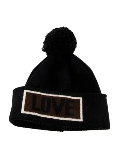 Pre-owned Fendi Women's Fleece Wool Beanie In Black
