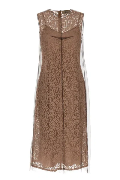 FENDI FENDI WOMEN FLORAL LACE DRESS