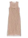 Fendi Women Beige Sleeveless Crewneck Dress With Floral Embroidery In Lace Woman In Neutral