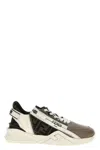 Fendi Flow Leather And Jacquard Fabric Sneakers With Zip In Multicolor