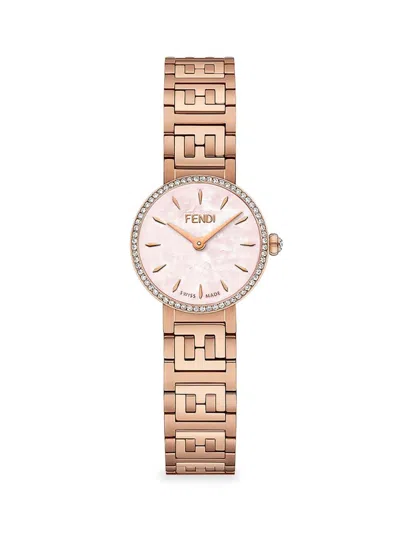 Fendi Women's Forever  19mm Stainless Steel, Mother Of Pearl & Diamond Bracelet Watch In Pink