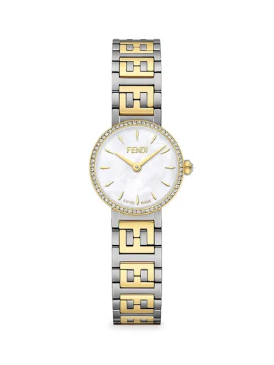 Fendi Women's Forever  19mm Two Tone Ip Goldtone Stainless Steel, 0.16 Tcw Diamond & Mother Of Pearl In Sapphire