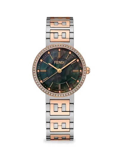 Fendi Women's Forever  29mm Two Tone Stainless Steel & 0.25 Tcw Diamond Bracelet Watch In Rose