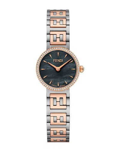 Fendi Women's 19mm Stainless Steel, Mother Of Pearl & Diamond Bracelet Watch In Black