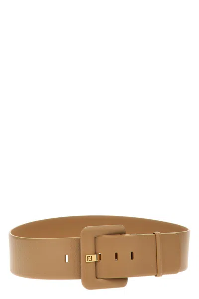 Fendi Loop Hardware Textured Finish Belt In Beige