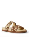 Fendi Feel Beige Raffia-effect Material Slides In Brown