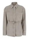 Fendi Women 'go To' Blue Jacket With Belt With Ff Buckle And Logo Patch On The Front In Denim Woman In Gray