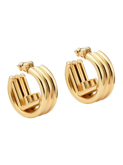 Fendi Women Gold Colored Earrings With Triple Circle And F Motif In Bronze Woman