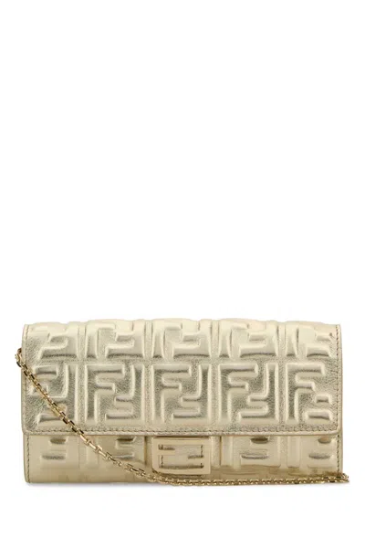 Fendi Women Gold Leather Continental Baguette Wallet