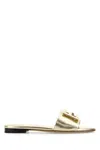 Fendi Metallic Sandals With Open Toe And Ff Logo Detail On The Front In Leather Woman In Gold