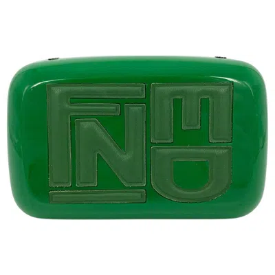 Pre-owned Fendi Women's Green Hard Acrylic Logo Box Clutch With Chain Strap
