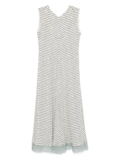 FENDI WOMEN'S GRID PRINT SILK SLEEVELESS MINI DRESS