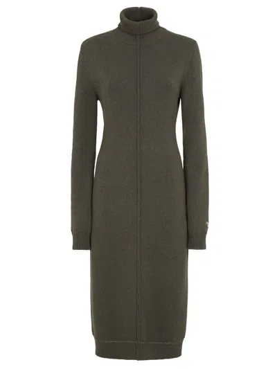 Fendi Women's High Neck Cashmere Midi Dress In Green