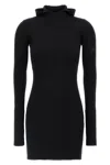 Fendi Ribbed Wool-silk Hooded Dress In Black