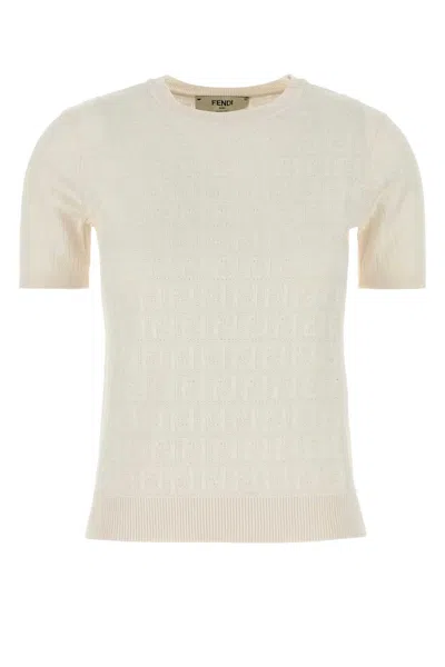 Fendi Women Ivory Cotton Blend Sweater In White