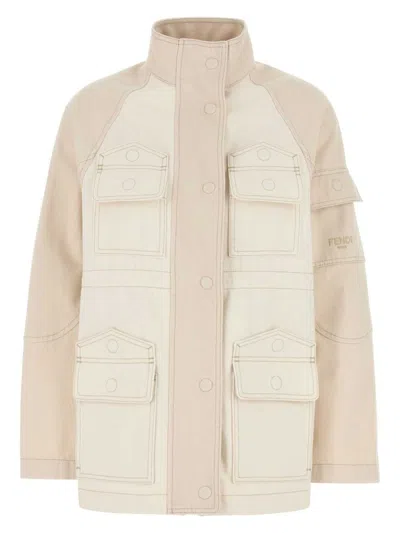 FENDI WOMEN'S IVORY DENIM PARKA