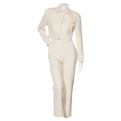 Pre-owned Fendi Women's Ivory Ff Monogram Denim Jacket & Pants Set It 40 Made In Italy In White