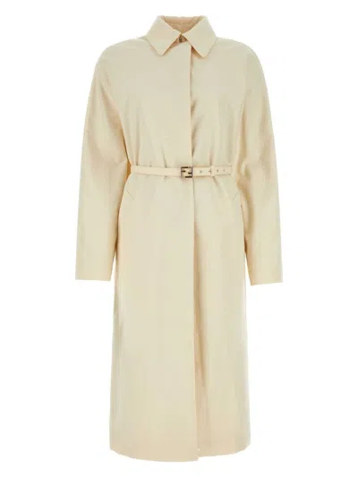 Fendi Women's Ivory Jacquard Overcoat