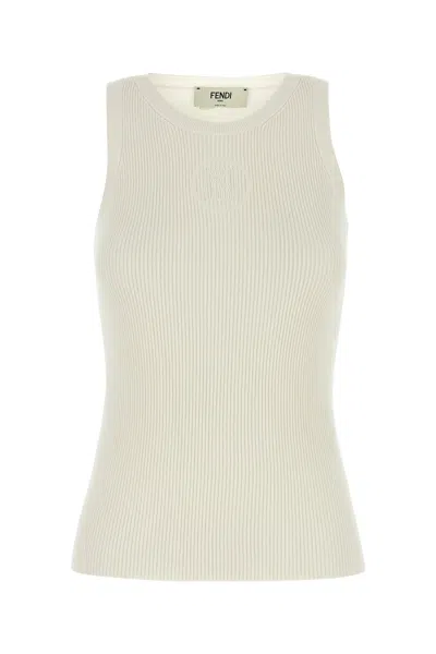 Fendi Women Ivory Silk Blend Top In White
