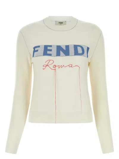 FENDI WOMEN'S IVORY STRETCH CASHMERE BLEND SWEATER