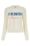 Fendi Ivory Stretch Cashmere Blend Sweater In White