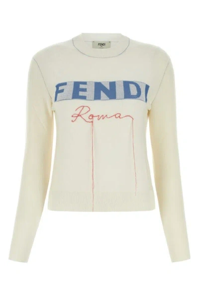 FENDI FENDI WOMEN IVORY STRETCH CASHMERE BLEND SWEATER