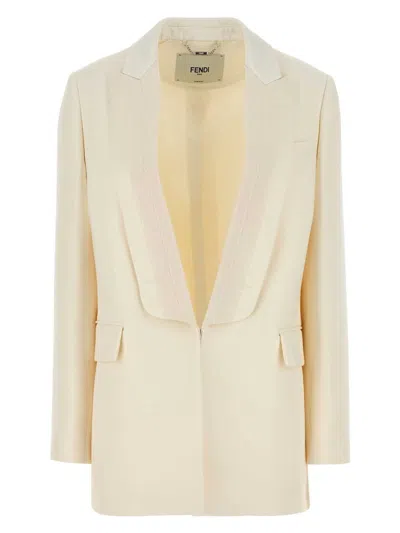 FENDI WOMEN'S IVORY WOOL BLEND BLAZER