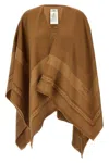 Fendi Fringed Edges Patterned Jacquard Poncho In Brown