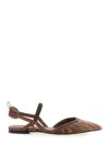 Fendi Women 'colibrì Lite' Brown Flat Slingback With All-over Ff Motif In Cotton Woman In Multi