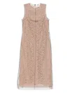 Fendi Women Beige Sleeveless Crewneck Dress With Floral Embroidery In Lace Woman In Neutral