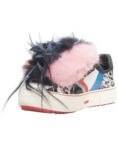 Fendi Women's Leather Flynn Fur Panel Leather Sneaker (authentic Pre-loved) In Multi