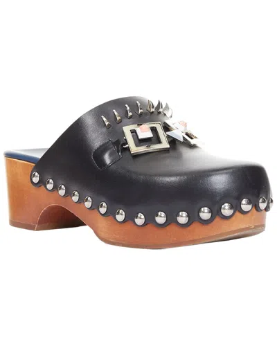 Pre-owned Fendi Women's Leather Hypnoteyes Monster Bag Bug Stud Wooden Clog Mule  (authentic Pre-loved)