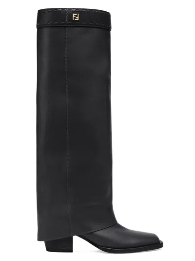 Fendi 55mm Ff-logo Plaque Knee-high Boots In Black