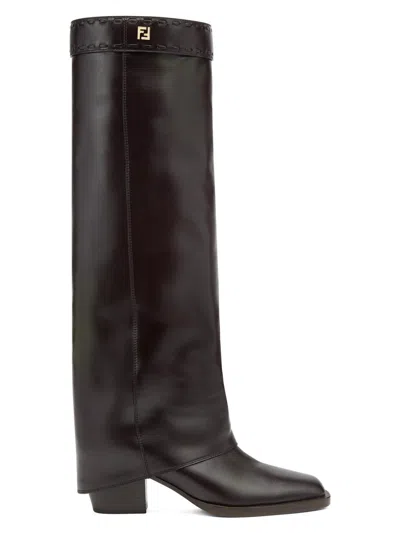 Fendi Women's Leather Knee-high Boots In Black
